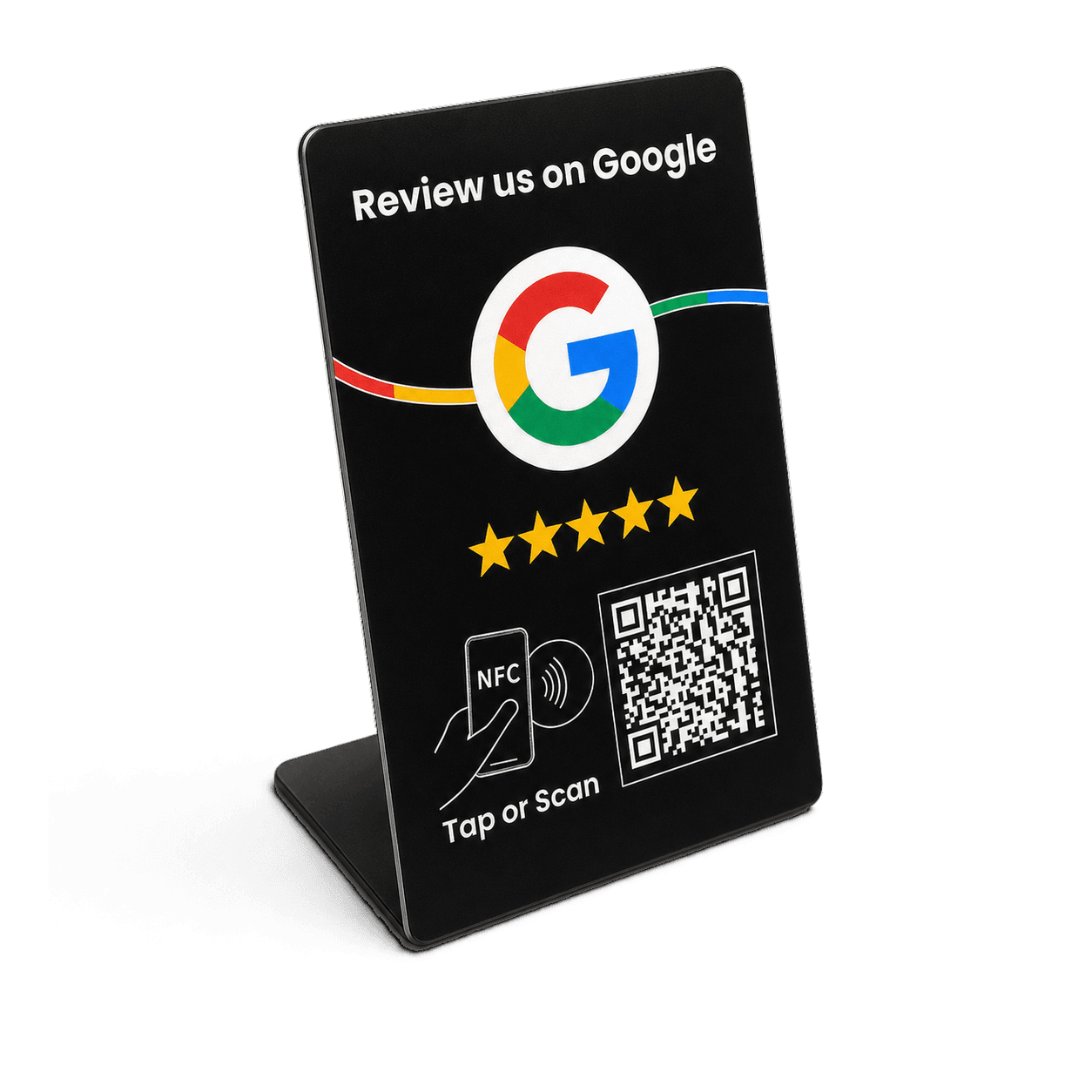 Černá NFC karta pro Google recenze na stojánku